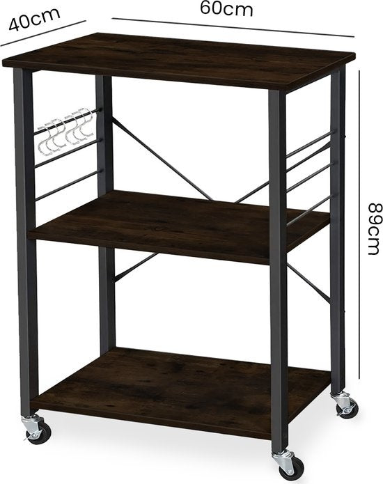 Goliving Chariot de cuisine - Armoire de cuisine - Étagère de cuisine - Chariot de service - Organisateur de cuisine - Moderne - 60 x 40 x 89 cm - Noir