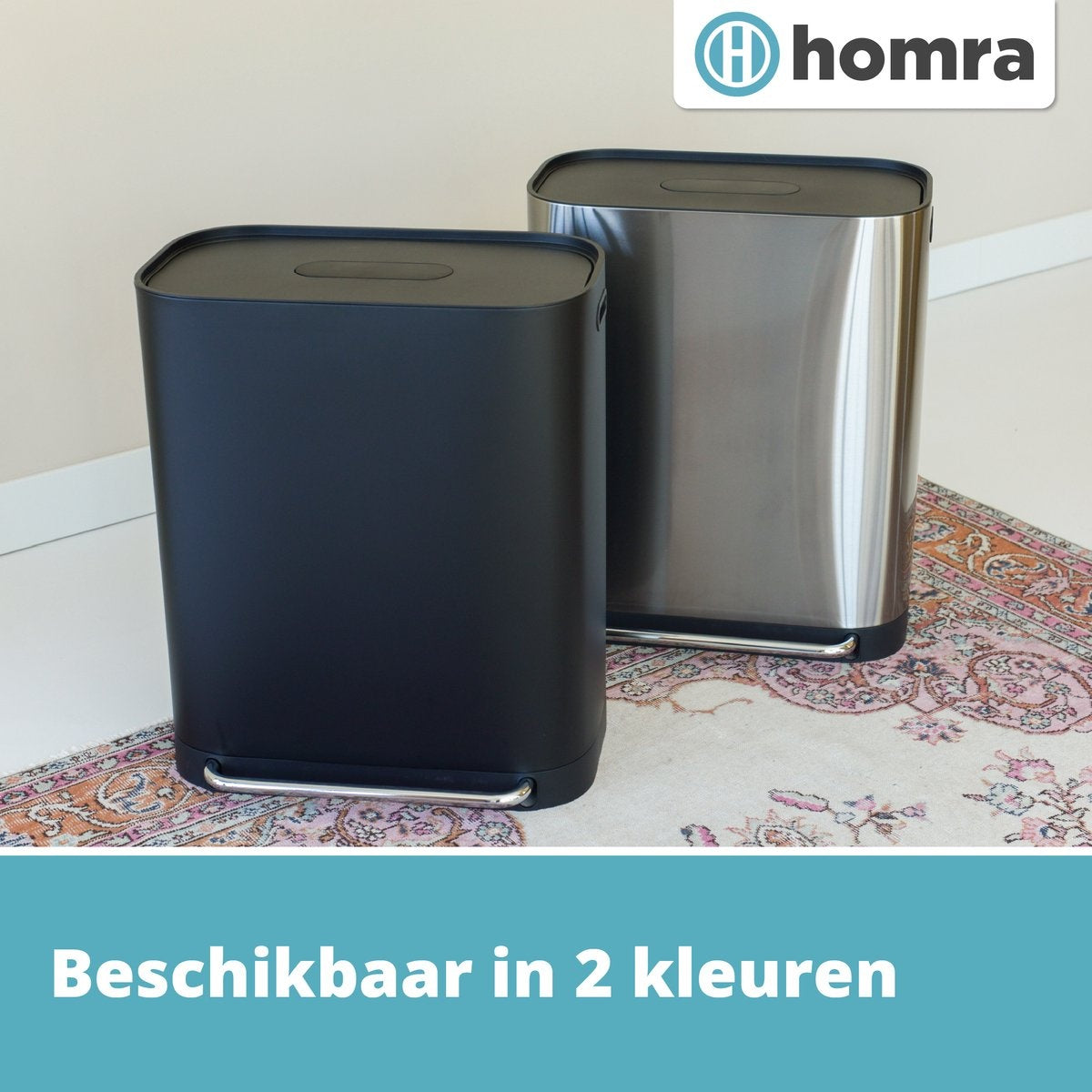 Homra Poubelle à double compartiment 60L  - Pédale en métal - filtre anti odeurs -2x30L - Noir