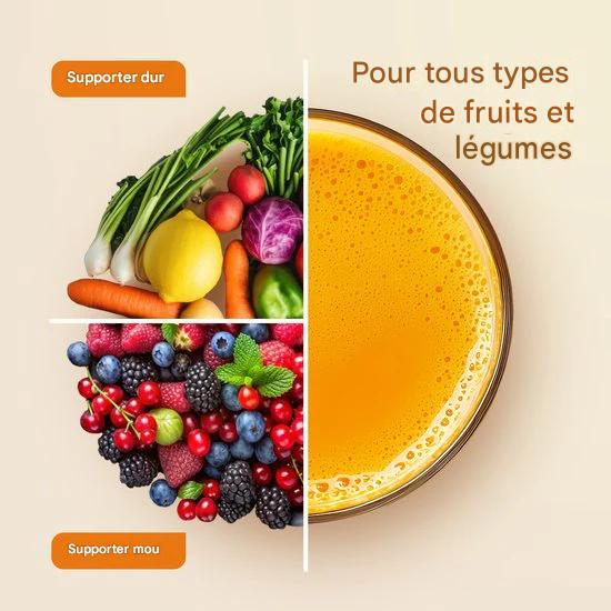 KitchenBrothers Extracteur de jus XL - Presse-agrumes - Presse-légumes et fruits - alimentation 43 mm et 70 mm - 500 ml - Champagne