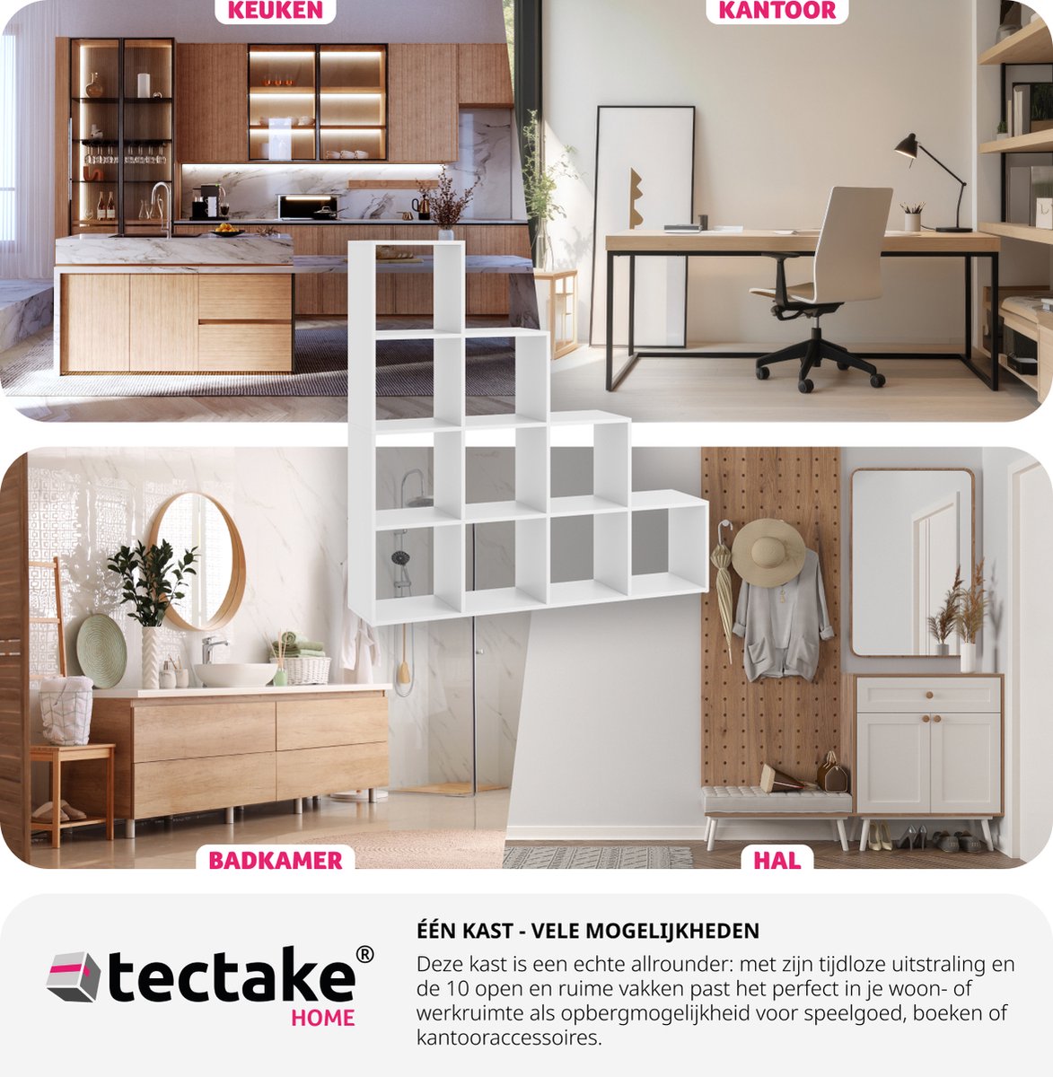 Bibliothèque tectake Talisa - Bibliothèque ouverte avec 10 compartiments - Design escalier - 130 x 29 x 130 cm - Blanc