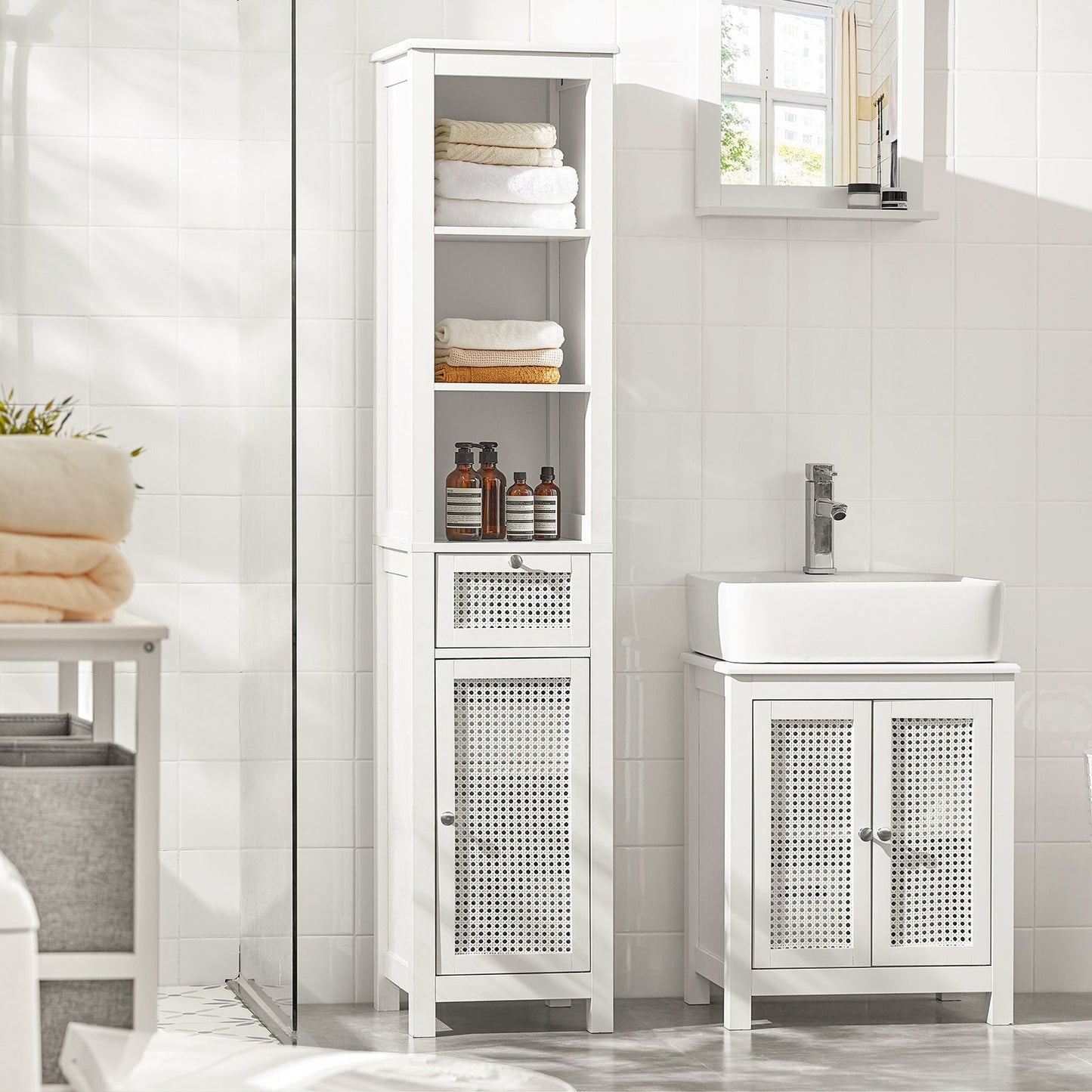 Meuble sous-lavabo SoBuy - Portes aspect treillis - 50 x 60 x 33 cm - Blanc