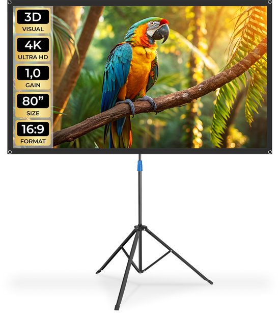 Écran de projection tectake® - 80 pouces - Écran de projection 16:9 avec trépied - 4K HD - Enroulable - Extensible - Toile de projection - Écran de présentation - Sac de transport inclus