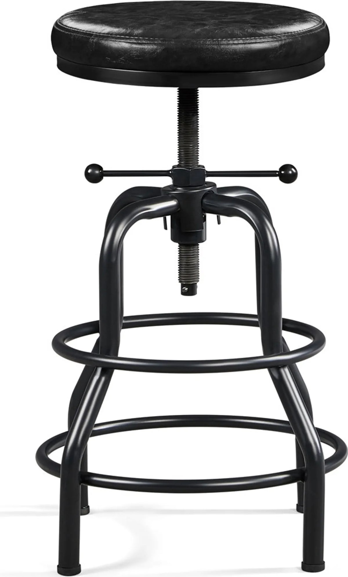 Tabouret de bar Yaheetech Vintage - Noir - Réglable de 54,5 à 71,5 cm - Simili cuir - 136 kg - Avec repose-pieds