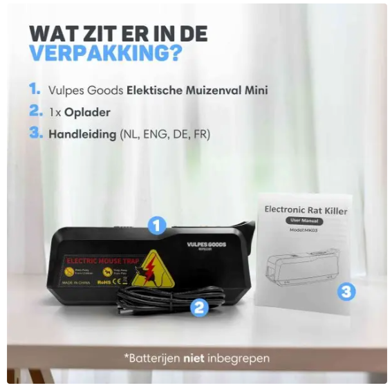 Vulpes Goods® - Mini piège à souris électrique - 18,8 x 8 x 6 cm - équipé d'une tension de choc de 1800 V et d'une double alimentation, d'un indicateur LED et d'un buzzer - pour l'intérieur et la cuisine - plastique ABS noir