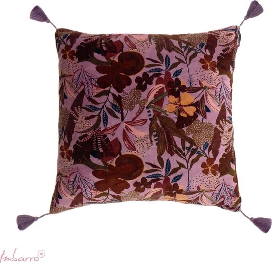 Imbarro - Coussin - Coussin décoratif - Merryl - Violet - 100 % velours de coton - 50 x 50 cm