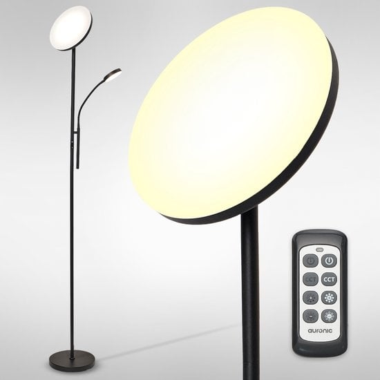Lampadaire LED moderne Auronic -Lampadaire sur Pied - 181cm - LED -Super Lumineux - télécommande - chambre salon - Noir