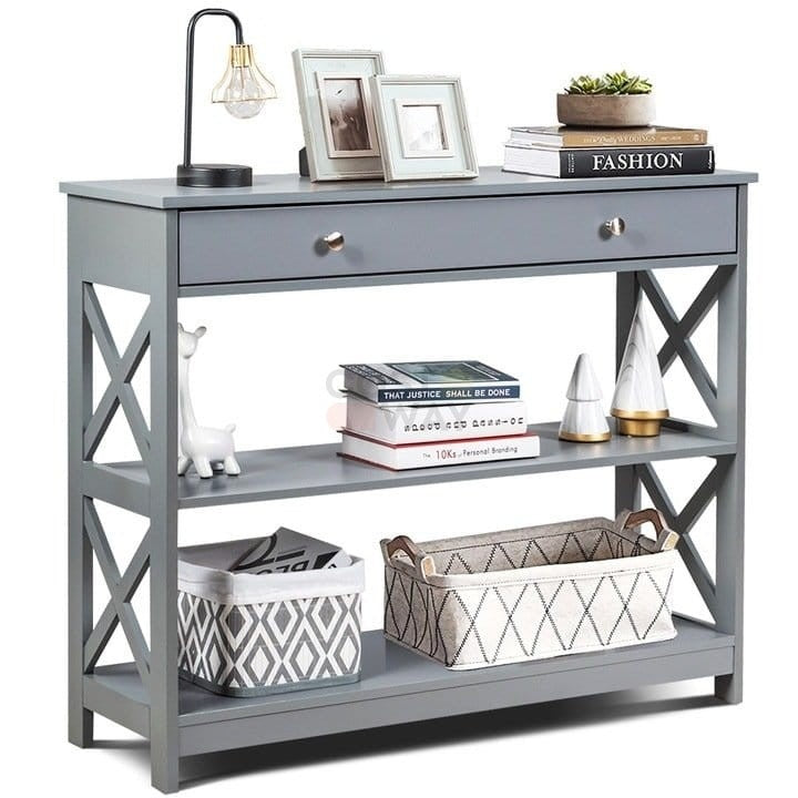 Coast Console Table 3 niveaux avec tiroir Table de salle en bois 100 x 30 x 80 cm Gris