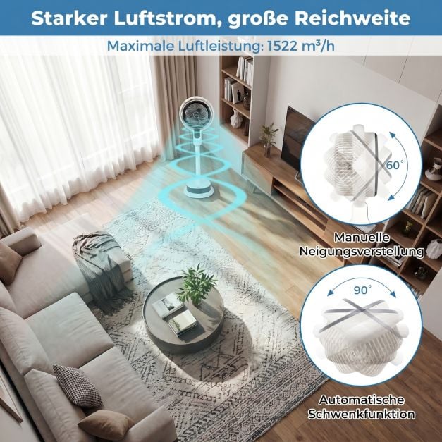 Ventilateur nébuliseur Coast avec télécommande – 65-98 cm – 1,7 L – Blanc