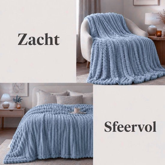 Couverture en polaire Ceruzo 150 x 200 cm – Bleu denim – Plaid douillet – Couverture d'intérieur