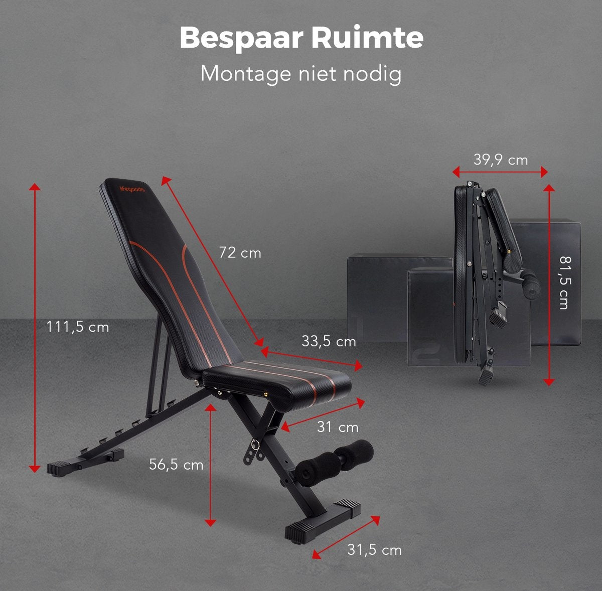 LifeGoods Fitness Halter Bench - Banc de fitness - réglable - pliable - noir/rouge