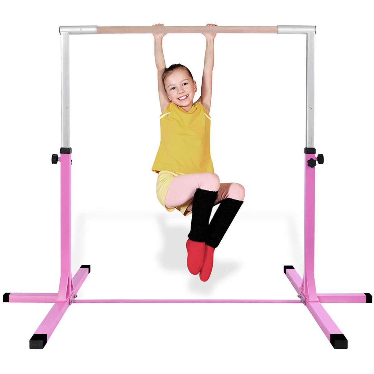 Barre de gymnastique Coast pour enfants - réglable en hauteur - structure triangulaire - rose