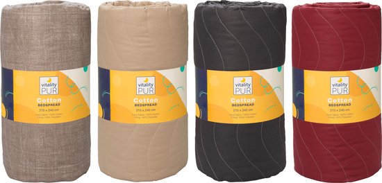 Vitality Pur - Couvre-lit en coton de luxe - 2 personnes - Bleu/Rouge - 240x215