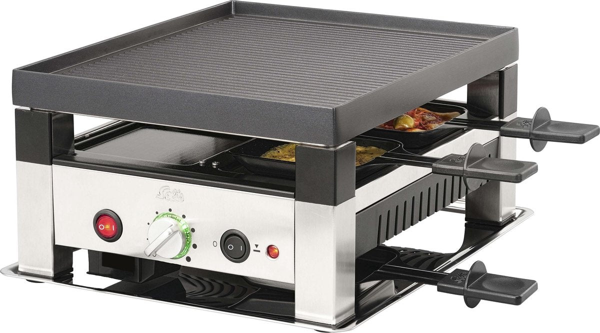 Appareil à raclette et à pierrade - Solis 791 - 5 en 1 pour 4 personnes - Argent/Noir