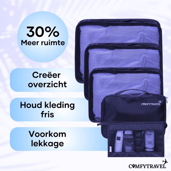 Comfytravel Packing Cubes Set - Organisateur de voyage pour valise / sac à dos - Accessoires de voyage - Imperméable / 8 pièces - Bleu foncé