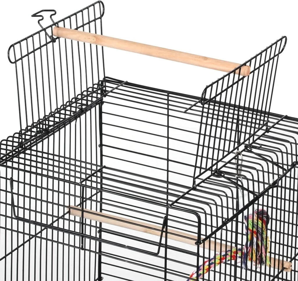 Yaheetech Cage à oiseaux avec jouets et toit rabattable - Noir - 40 x 40 x 58 cm