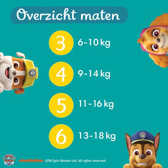 Pampers Baby-Dry, édition Paw Patrol, taille 4, 222 couches, 9 kg-14 kg