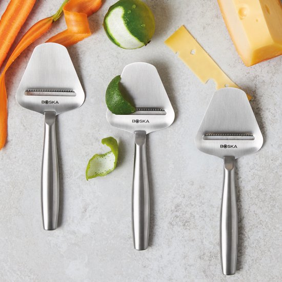 Boska Cheese Slicer Copenhagen - Tranche fromage à pâte dure - Tranche fromage pour vieux fromage - Résiste au lave-vaisselle - Tranche fromage multifonctionnel - acier inoxydable - 220 x 74 x 20 mm - Ustensiles de cuisine - Accessoires de cuisine - Garan