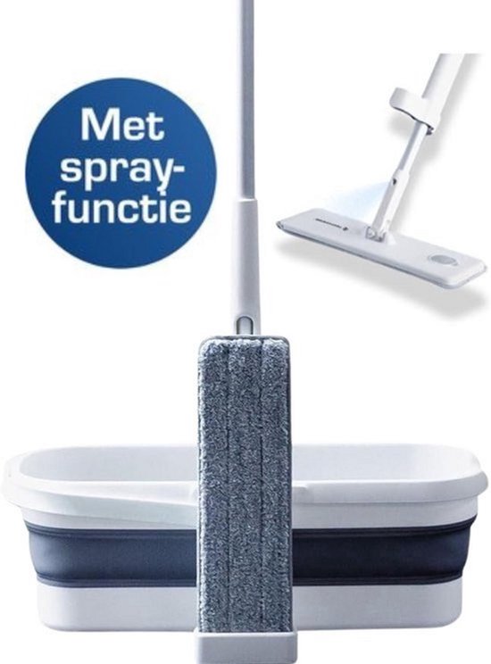 Techweise Système de nettoyage 4 en 1 avec vaporisateur et seau pliable avec 2 vadrouilles supplémentaires en microfibre - Ensemble de nettoyage avec fonction de vaporisation - essuie-plancher - vadrouille - vadrouille avec essoreuse