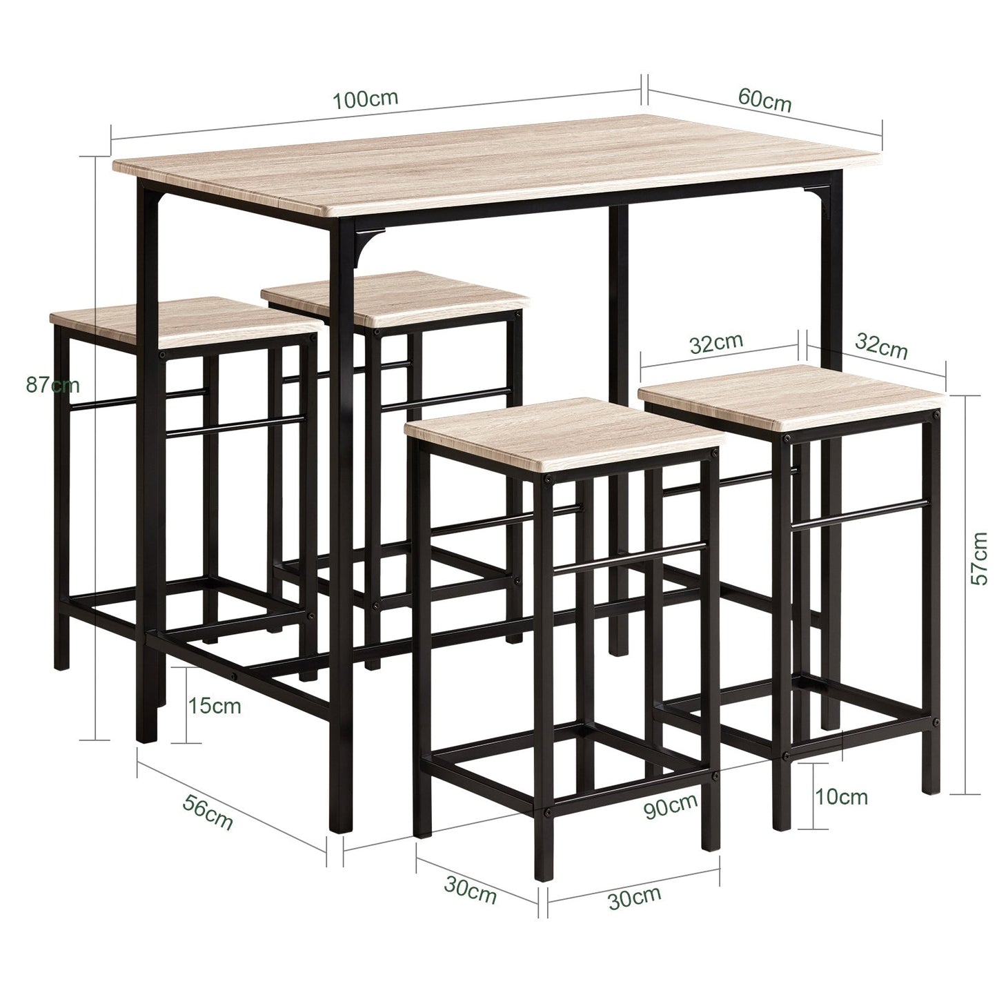 SoBuy Table de bar avec 4 tabourets - Moderne - max 120 kg - Noir / Marron