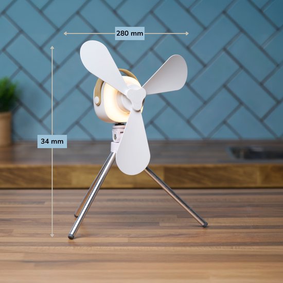 Ventilateur de table Lifetime Air - Ventilateur rechargeable via USB-C - Ventilateur sur pied avec veilleuse et télécommande - Ventilateur avec télécommande et 3 vitesses - Blanc