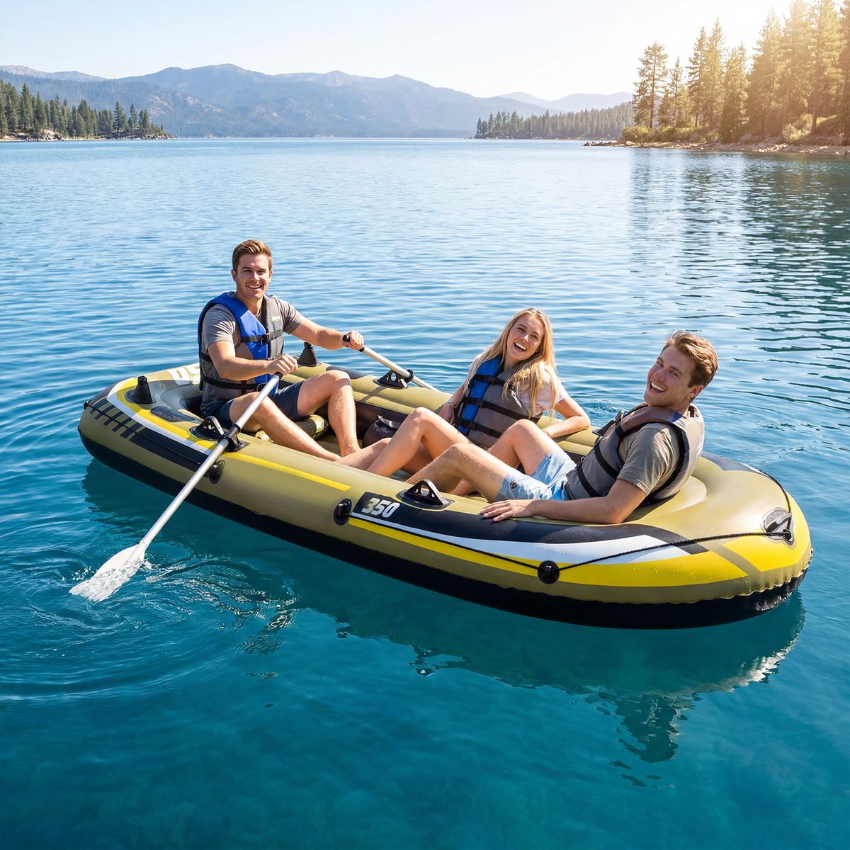 Bateau de pêche gonflable Coast - 3 chambres à air - pagaies et pompe incluses - vert - 305 x 136 x 42 cm