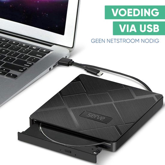 Serve 4-in-1 Lecteur et graveur externe de CD / DVD pour PC, ordinateur portable et Mac iOS - Plug & Play - Fente pour carte SD et Micro SD + Hub USB