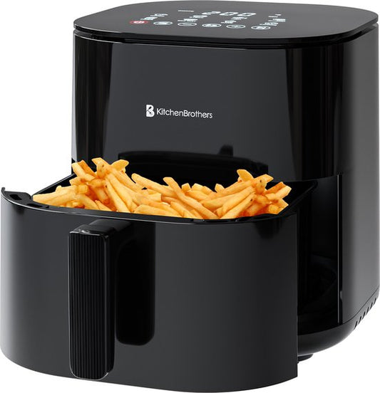 KitchenBrothers Airfryer XL - 5L - 2000W - Friteuse à air chaud - Double chauffage - 80ºC à 200ºC - 8 programmes de cuisson - Noir