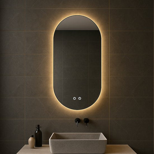 Bayt Miroir de salle de bain - Miroir de salle de bain avec éclairage - Miroir ovale - Miroir mural - 2 niveaux d'éclairage - Anti-buée - 50 x 90 cm