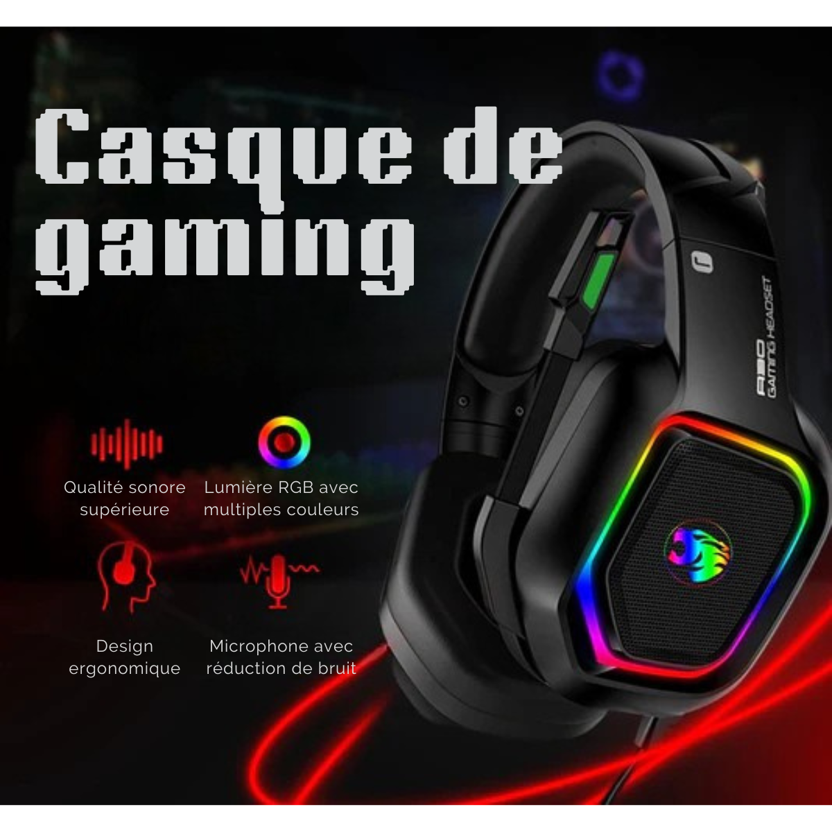 Casque Gaming - URGOODS - Casque PC - Compatible  PS4, PS5, Xbox One, Xbox Series, PC - Son Surround 7.1