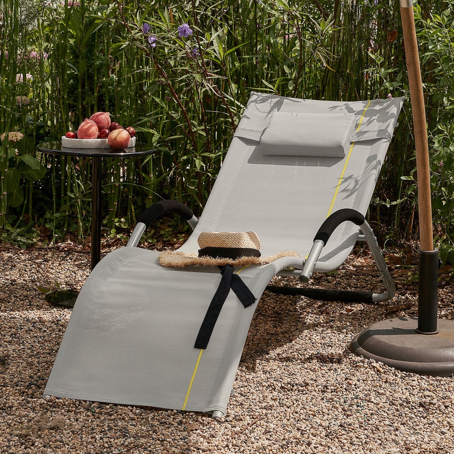 SoBuy Chaise longue avec coussin - Max. 120 kg - 165 x 56 x 67 cm - Gris