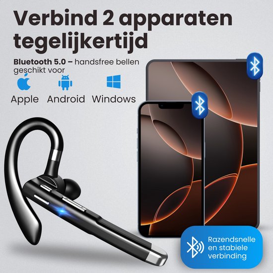 Otiume Wireless Headset - Noise Canceling - Including Charging Case - Bluetooth 5.0 - 100 hours - Waterproof - Bluetooth Headset - Hands-free Calling Auto Bluetooth - Work Earbuds - Earphones - Wireless Headset with Microphone - Office Earphones