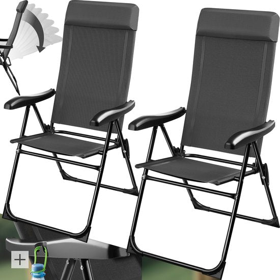 tectake® Chaise de camping - Pliante - Dossier réglable en 7 positions - Chaise de jardin - Chaise inclinable - Structure en acier et aluminium - Lot de 2 - Anthracite