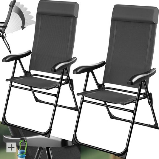 tectake® Chaise de camping - Pliante - Dossier réglable en 7 positions - Chaise de jardin - Chaise inclinable - Structure en acier et aluminium - Lot de 2 - Anthracite