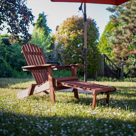 Chaise AXI Alexa Adirondack Coffee – Avec repose-pieds - Chaise de détente en bois avec accoudoirs – Pliable - Dossier haut - Chaise de jardin – 147 x 78,5 x 89 cm – 100 % bois de pruche certifié FSC