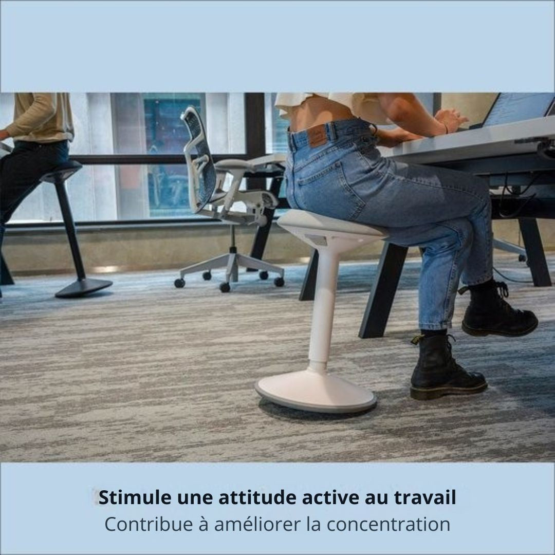 Tabouret oscillant Backerz® - Hauteur 55-80 cm - Tabouret d'équilibre - Tabouret assis-debout - Chaise de bureau ergonomique - Blanc