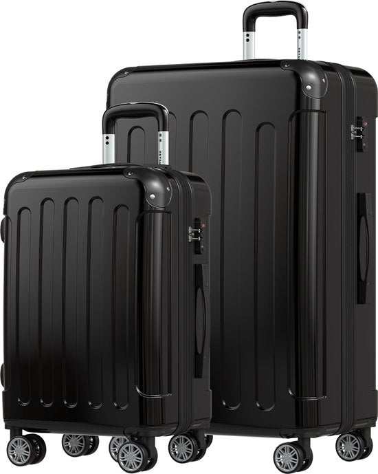 TRVLMORE Set de valises - 2 pièces - 45L Hand Luggage + 115L Spacious Luggage - TSA Lock - Lightweight - Travel Suitcase Set - Trolley - Black