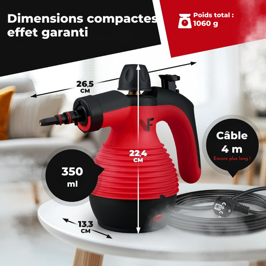 Nettoyeur à vapeur manuel Neighbour's Friend - Régulation de la vapeur - Accessoires inclus - Réservoir de 350ml - Rouge