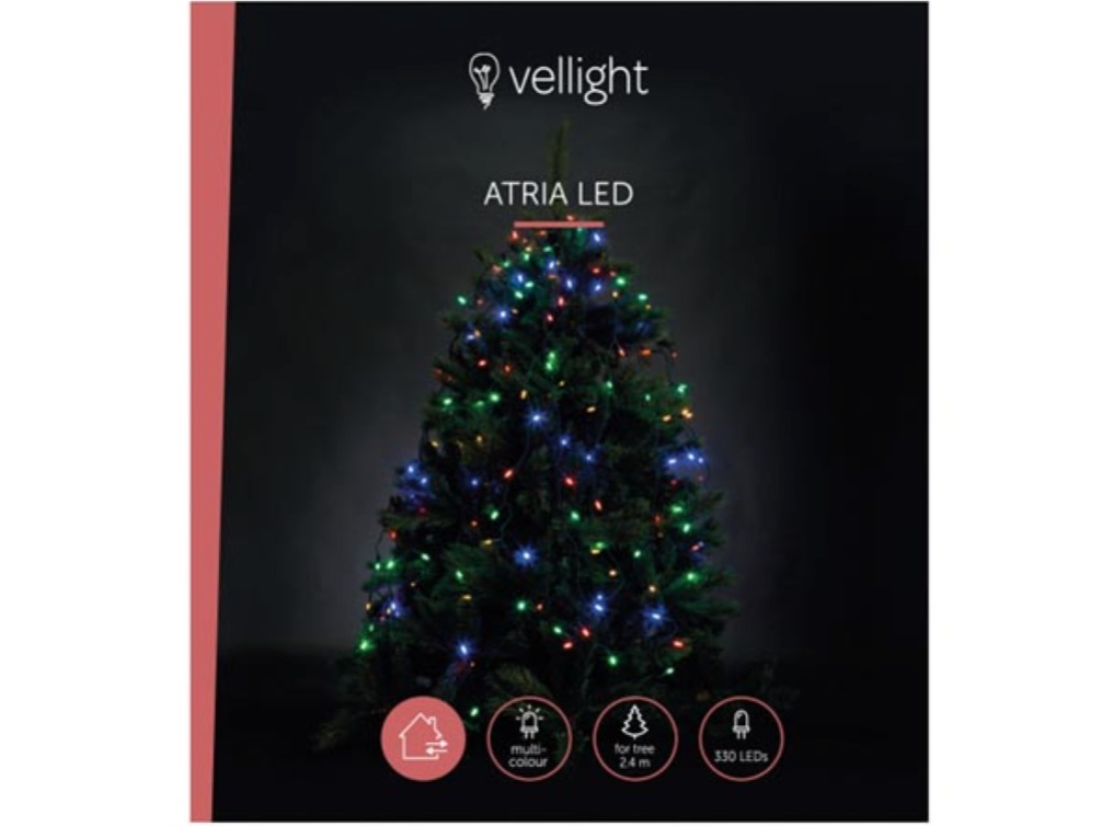 Vellight Atria LED For Tree – Guirlande lumineuse de Noël pour sapin – Équipée d'un anneau pratique avec des guirlandes lumineuses, de LED à faible consommation d'énergie et d'un adaptateur résistant aux intempéries – Pour l'intérieur et l'extérieur – Ver