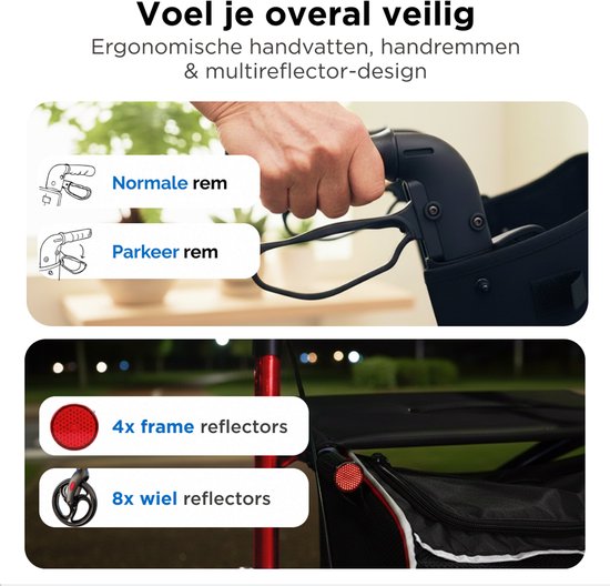 Déambulateur Medzone léger et pliable - Fonction assise - Intérieur et extérieur - Dossier et support de canne - Champagne - Rouge