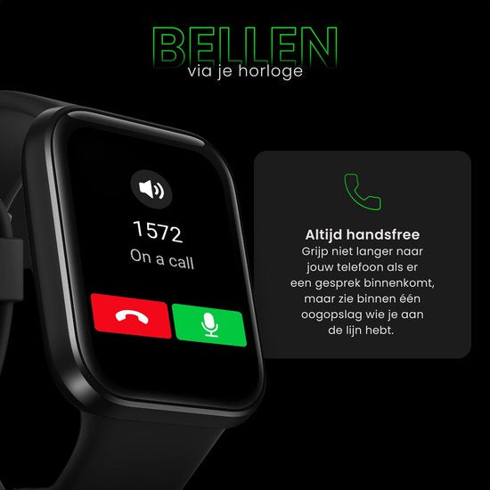 Maoo Maximize Smartwatch - Fonction Bell complète, moniteur de fréquence cardiaque, podomètre, multisport - Android & iOS - Noir