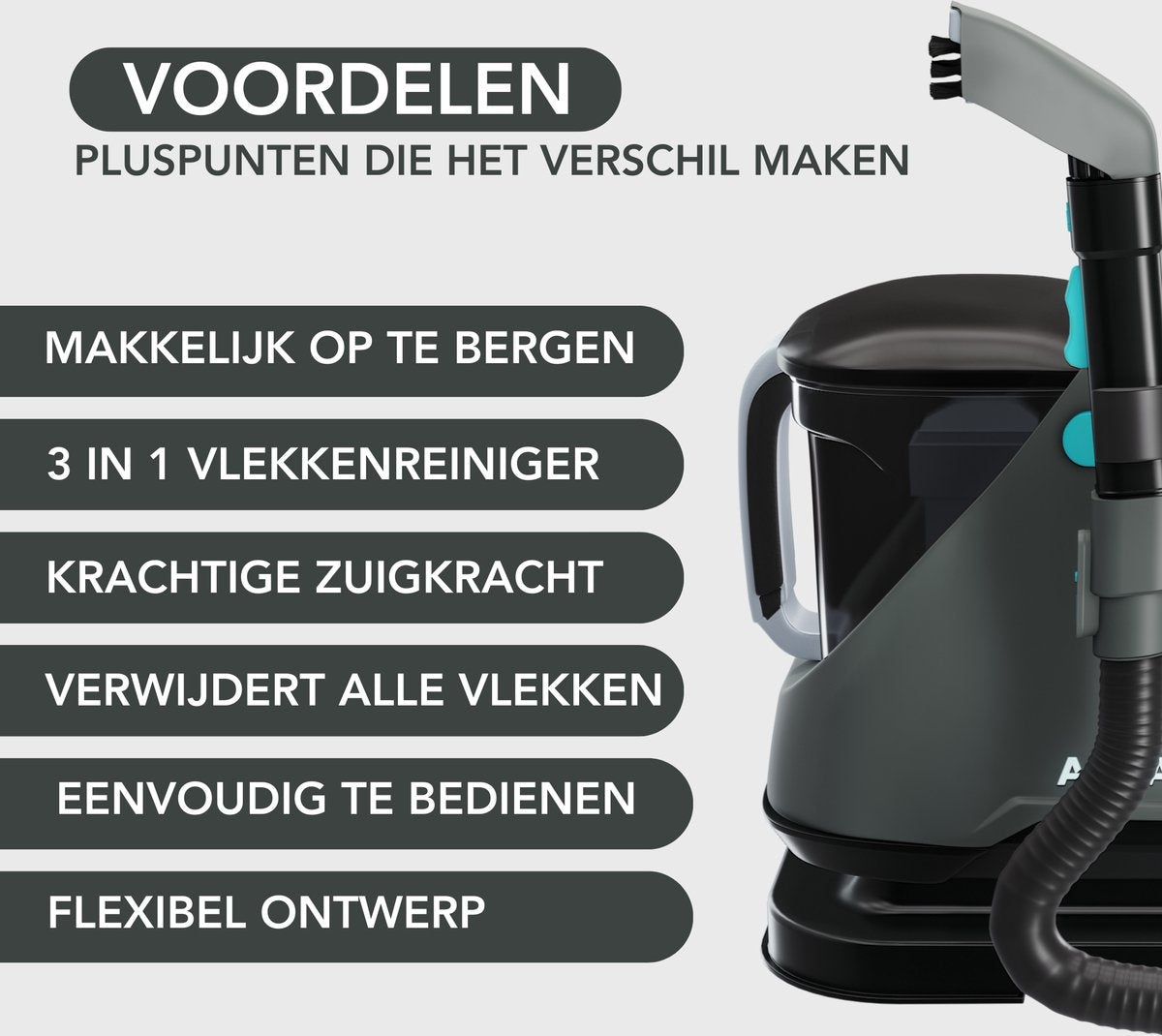 Achaté Nettoyeur de taches puissant - 2 réservoirs d'eau - 650W - 1200ml - Gris