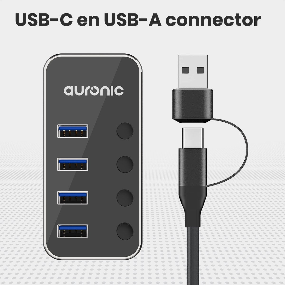 Auronic USB Hub 3.0 - Répartiteur USB avec 4 ports - avec alimentation - 5 GBP - Indication LED - Noir