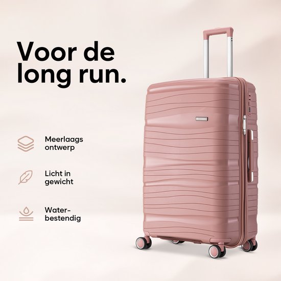 SKYCASES Travelin' Charm - Valise de voyage moyenne 24 pouces - Serrure numérique - 41x24x69 cm - 68L - Légère, imperméable et durable - Rose
