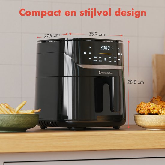 KitchenBrothers Airfryer XL - 5L - 1500W - Friteuse à air chaud - 80ºC à 200ºC - 8 Programmes de cuisson - Noir