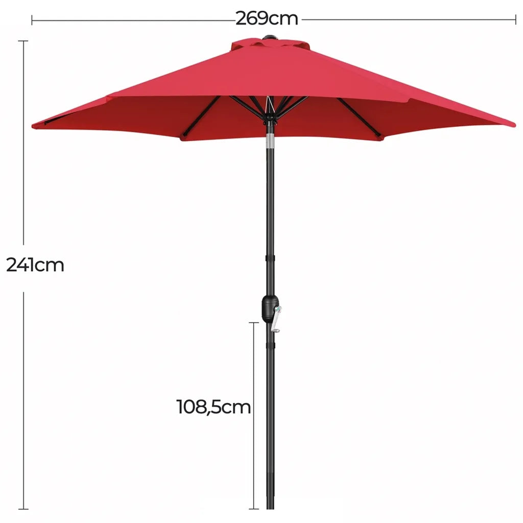 Parasol de jardin Yaheetech Ø 269 cm - Rouge - Parasol inclinable avec manivelle et protection UV UPF 50+