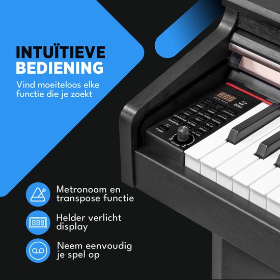 Finesse Digital Piano - 88 touches lestées - avec cadre, pédales et tabouret - Piano à clavier - Piano électrique - adulte et enfant