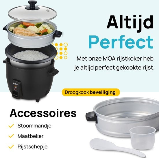 Cuiseur de riz avec cuiseur vapeur - MOA - 1.5 litres - Noir - RC18B
