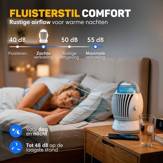 Vulpes Goods® Tech - Mini climatiseur ELITE - Refroidisseur d'air mobile avec télécommande - Refroidisseur d'air 6 en 1 - 3 modes d'humidification avec fonction oscillante - 3 vitesses de ventilation - 100 % anti-fuites - Câble et adaptateur fournis - Pou
