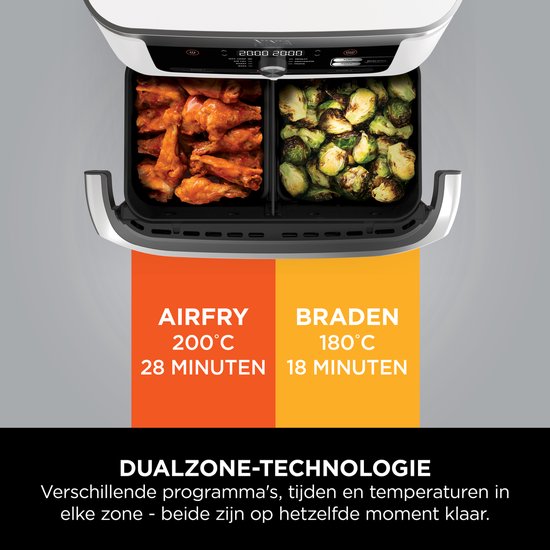 Ninja Foodi FlexDrawer Mega Double friteuse à air chaud XXL - 10,4 litres - Deux compartiments de cuisson ou une MegaZone - Friteuse à air chaud - Blanc - AF500EUWH