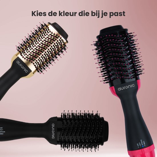Auronic 3-in-1 Brosse sèche-cheveux pour plus de volume, de style et de boucles - Airstyler - Brosse à boucler - Brosse magique en céramique - 1000W - Ø 45 mm - Noir/Rose